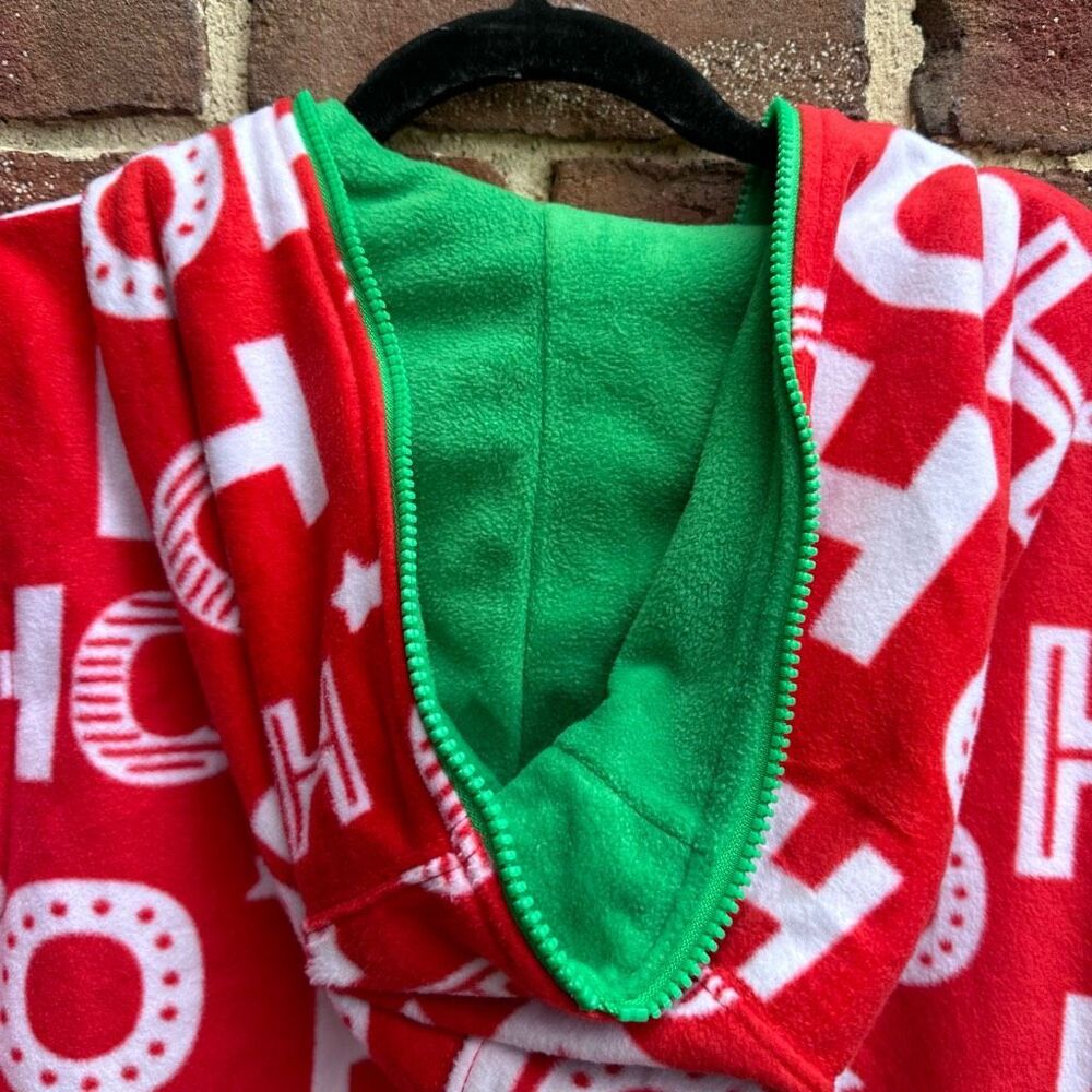 Tipsy Elves $80 unisex Ho Ho Ho Full Zip Holiday Fleece pajamas one piece Red Sm - Picture 8 of 9